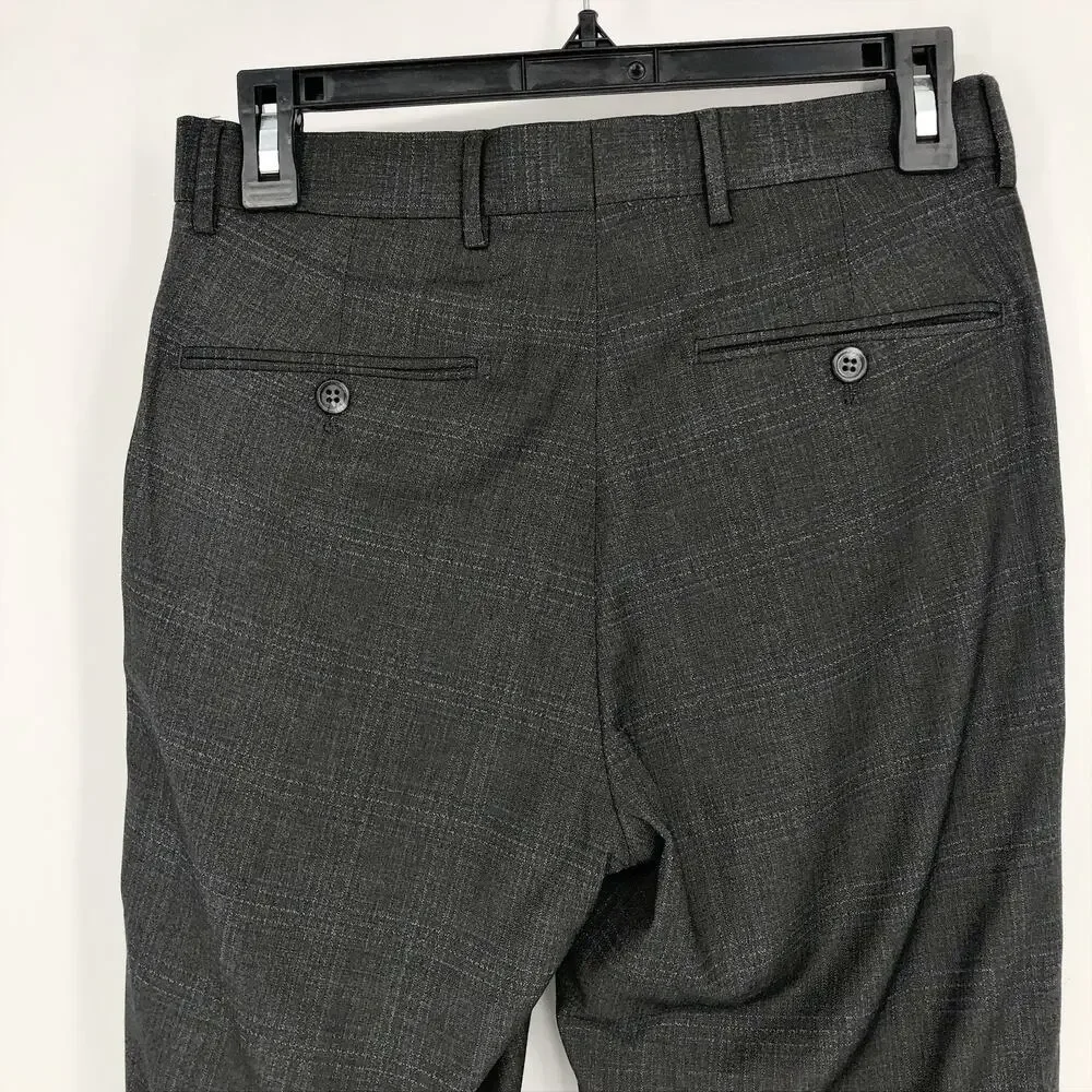 ZNT18 Mens Dress Pants Size 29 Flat Front Gray Plaid  NWOT